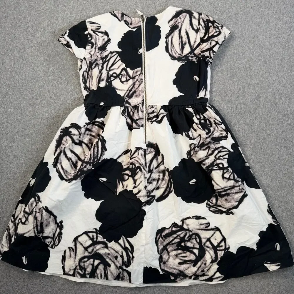 Crewcuts Girls Size 10 Black White Floral Cap Sleeve Dress Cotton Flare
